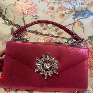 Pink Designer Clutch with Silver Accents